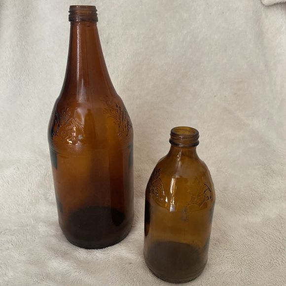 Lot of 2 Rare Amber Embossed Turkey Neck Glass AA Anceint Age Whiskey Bottles - Picture 9 of 9